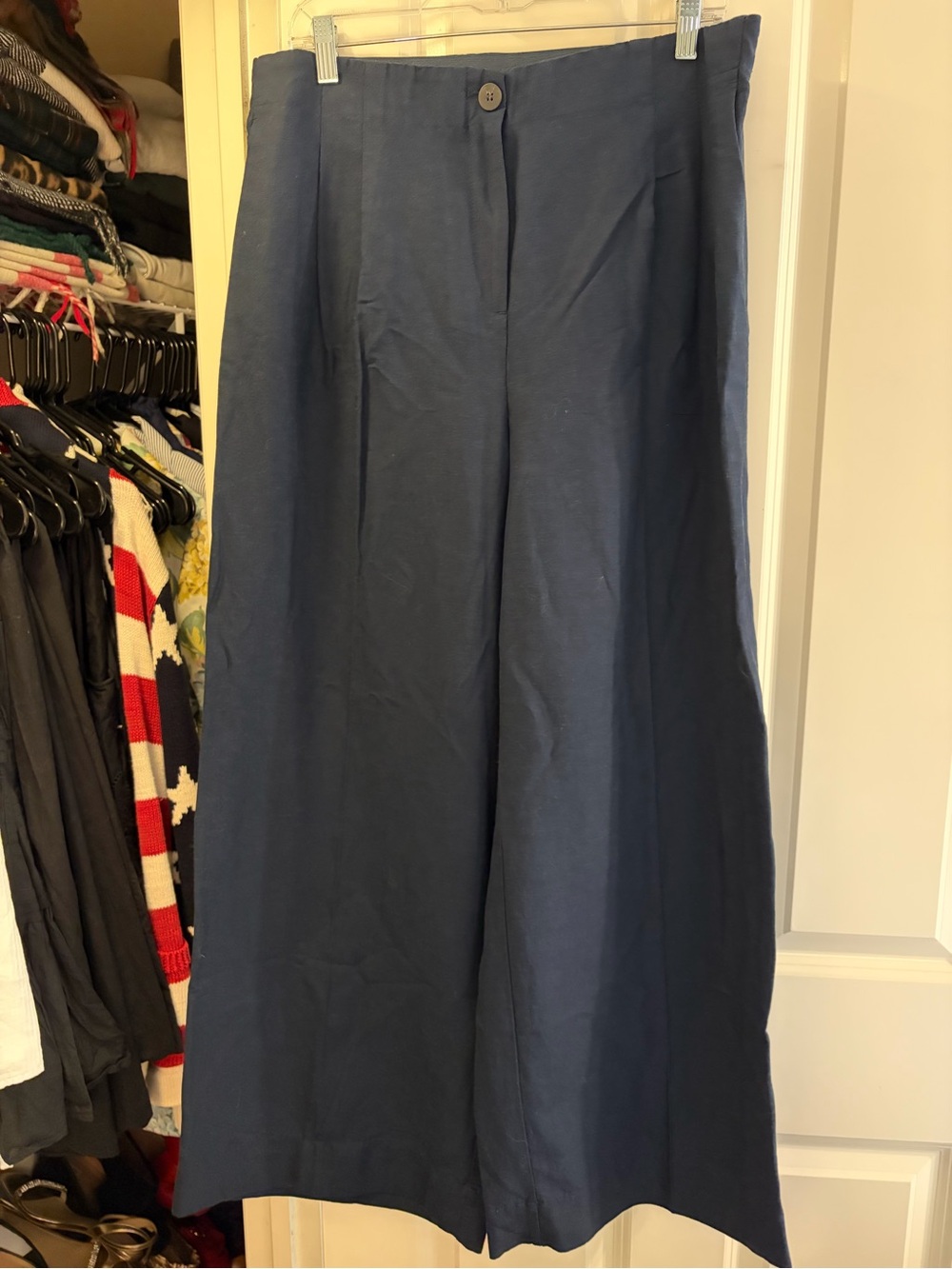 H&M Navy Linen Blend Wide-Leg Women's Pants
